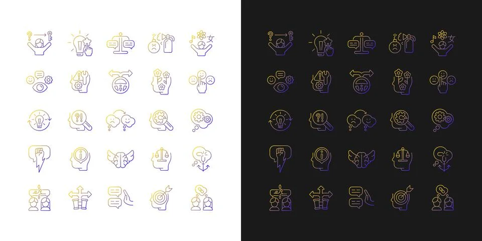 Critical thinking gradient icons set for dark and light mode Illustrazione stock