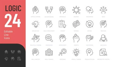Critical Thinking Line Editable Icons set. Illustration