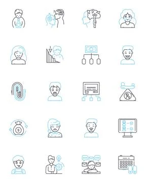 Critical thinking linear icons set. Analysis, Reasoning, Evaluation, Reflection Stock Illustration