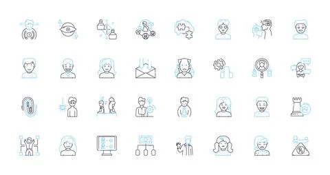 Critical thinking linear icons set. Analysis, Reasoning, Evaluation, Reflection Stock Illustration