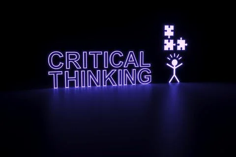 CRITICAL THINKING neon concept self illumination background 3D illustration Stock Illustration