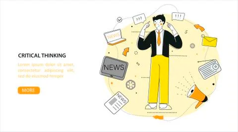 Critical thinking, Vector flat graphic design. News filter, flat vector landing Stock Illustration