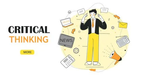 Critical thinking, Vector flat graphic design. News filter, flat vector landing Stock Illustration