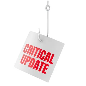 Critical Update note on fishing hook, phishing concept. 3D rendering 스톡 일러스트