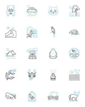 Critters linear icons set. Bugs, Insects, Rodents, Reptiles, Arachnids, Mammals Stock Illustration
