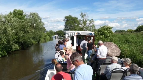 The criuse ship on the Druzno Lake, Elblag, Poland. Bird reserve. Stock Footage