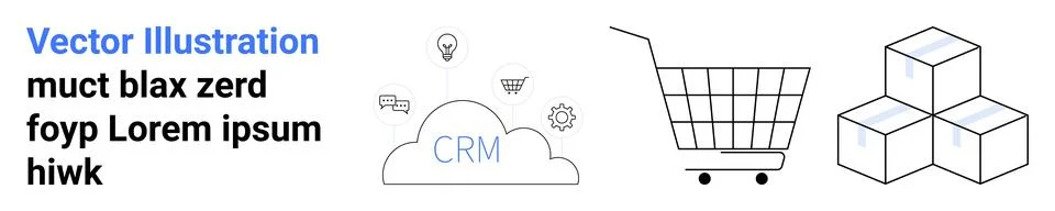 CRM cloud connecting e-commerce elements, including a shopping cart, boxes, a イラスト素材