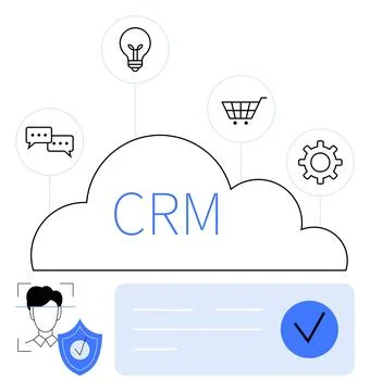 CRM Concept with Cloud Computing and Security Features Including Shopping C.. Stock Illustration
