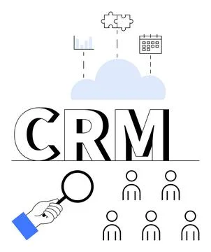 CRM Concept with Cloud Integration, Analytics, and Team Management Elements Stock Illustration