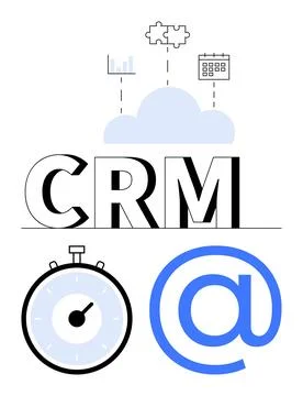 CRM Concept with Cloud, Puzzle, Graph, Calendar, Stopwatch, and Email Symbols 스톡 일러스트