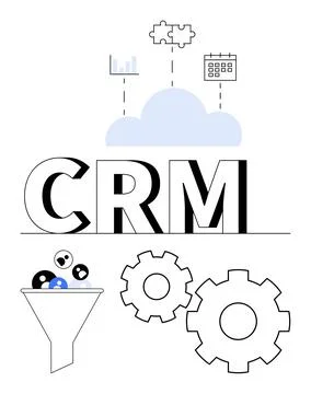 CRM Concept with Cloud Storage, Data Analysis, and Customer Interaction Symbo イラスト素材
