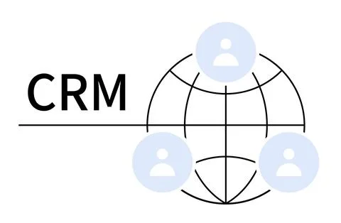 CRM Concept with Global Network and User Avatars in Blue and White Theme イラスト素材