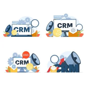 CRM concept set illustration with client data organization, customer management. Stock Illustration