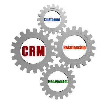 Crm - customer relationship management in silver grey gears Stock Illustration