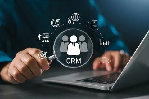 CRM futuristic interface customer data analytics target audience marketing .. Foto stock