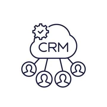 CRM icon with customers and cloud, line vector Ilustración de archivo