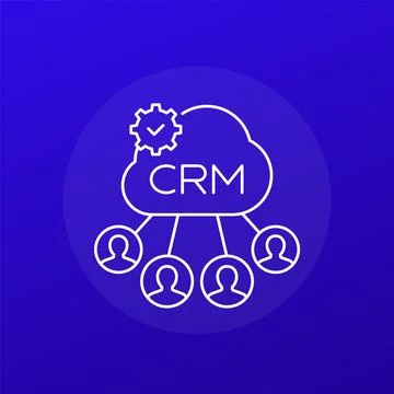 CRM icon with customers and cloud, Customer Relationship Management line vect Stock Illustration