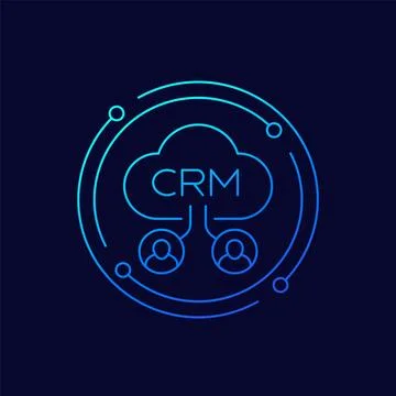 CRM icon with customers and cloud, linear design Stock Illustration