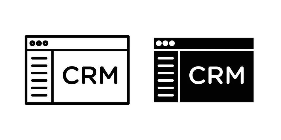 CRM icon solid, line, and editable vector set. Stock Illustration