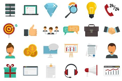 CRM icons set flat vector isolated Stock Illustration