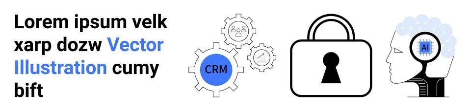 CRM Integration and Data Security Concept with Human Head and Lock Icons Stock Illustration