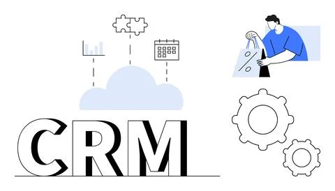 CRM Integration with Cloud Technology, Data Analysis, and Customer Interactio Illustrazione stock