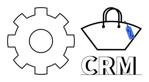 CRM Integration with E-commerce Gear and Shopping Bag Representing Customer.. Stock-Illustration