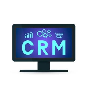 CRM lettering on the computer screen. Customer relationship management vector Stock Illustration