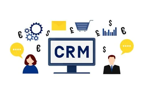 CRM lettering on the computer screen. Customer relationship management vector Illustrazione stock
