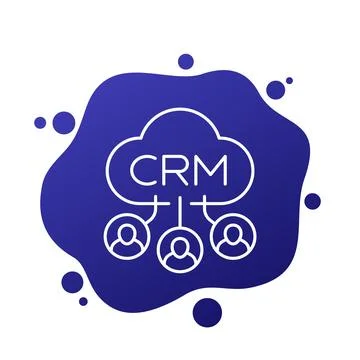 CRM line icon with customers, vector Illustrazione stock