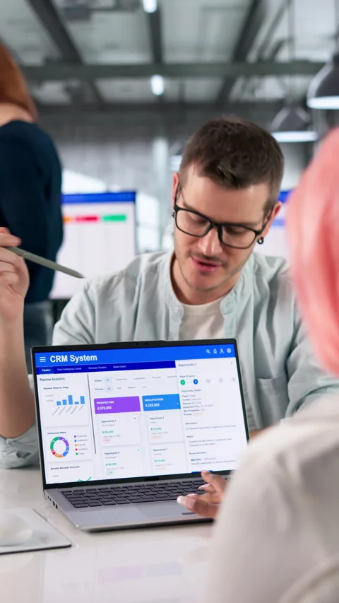CRM Manager Explaining Software In Meeting Stock Footage 332902808