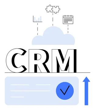CRM platform with cloud integration, analytics graph, calendar, puzzle pieces Stock Illustration
