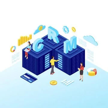 CRM servers isometric vector illustration Stock Illustration