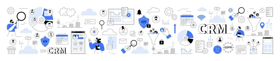 CRM software, customer data management, sales automation. Marketing, busine.. Stock Illustration