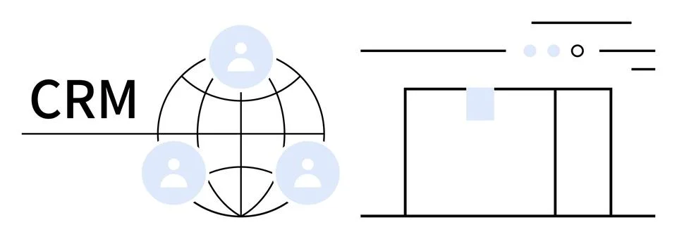 CRM Software Interface with Globe and User Avatars Representing Network Con.. Stock Illustration