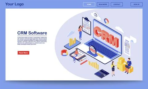 CRM software isometric landing page vector template Stock Illustration