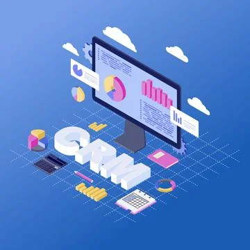 CRM software isometric vector illustration Stock Illustration