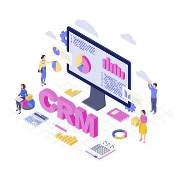 CRM software, platform isometric vector illustration Stock Illustration