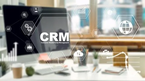 CRM software tools for managing customer relationships at a modern office Foto stock