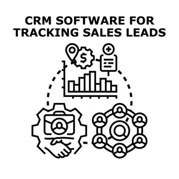 Crm software tracking sales leads strategy Stock Illustration