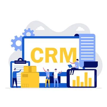 CRM software vector illustration concept with characters. Customer relation.. Stock Illustration
