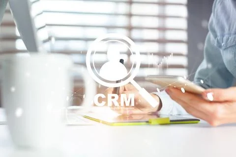 CRM strategy session with digital tools and client management focus in a modern Stock Photos