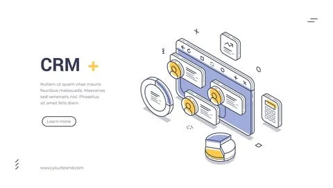CRM System And Client Management Isometric Banner Template Vector Illustratio Stock Illustration