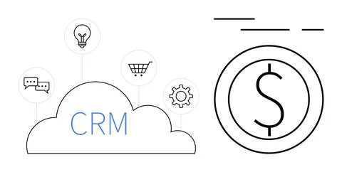 CRM System Cloud Connected to Business Elements for Sales and Customer Mana.. Stock Illustration