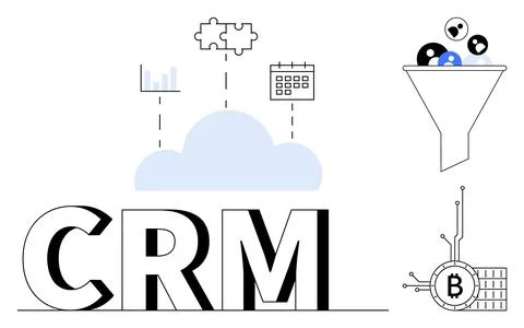 CRM System Infographic Representing Data Management, Integration, and Crypt.. Ilustración de archivo