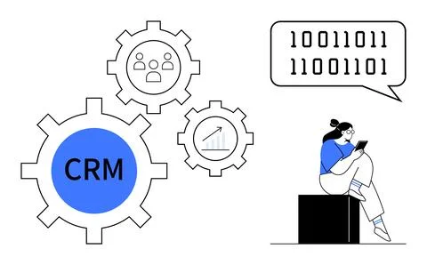 CRM System Integration with Data Analysis and Customer Engagement Stock-Illustration