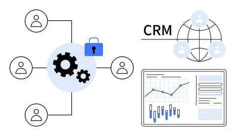 CRM System Integration with Data Analysis and Security Features Stock Illustration