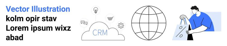 CRM systems, global networking, e-commerce platforms, customer engagement, di Stock Illustration
