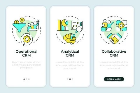 CRM tool types onboarding mobile app screen Stock Illustration