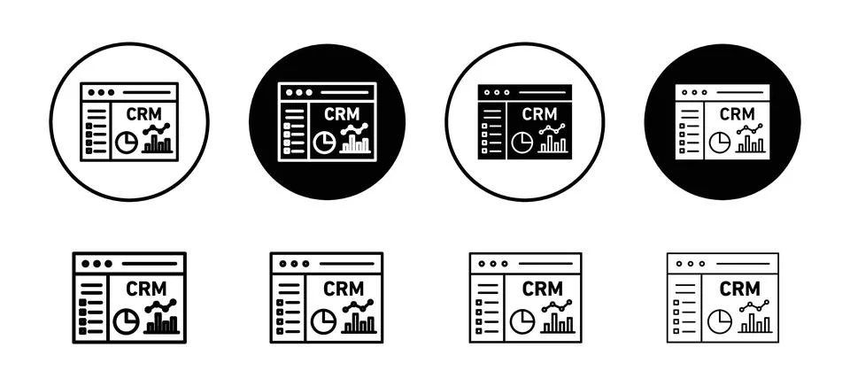 CRM vector icon set collection. CRM Outline flat Icon. イラスト素材